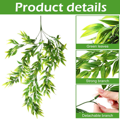 Hoteam 12 Pcs Artificial Hanging Plants 32 Inch Fake Ivy Vines with Fake Leaves Patio Artificial Plants Greenery for Living Room Indoor Outdoor Wall, No Basket (Bamboo Leaf)