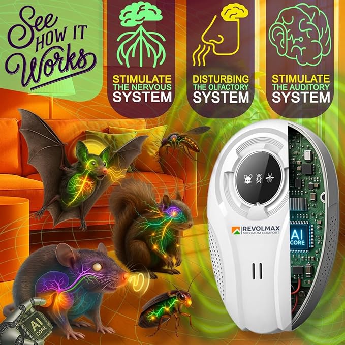 T-Ultrasonic Pest Control Repeller - Indoor Plug-in for Mice, Rats, Squirrels, Roaches, Ants, Spiders, Fleas, Bed Bugs, Bats 6 - Pack Rodent & Insect Repellent, Roach Killer, Mosquito Repellent
