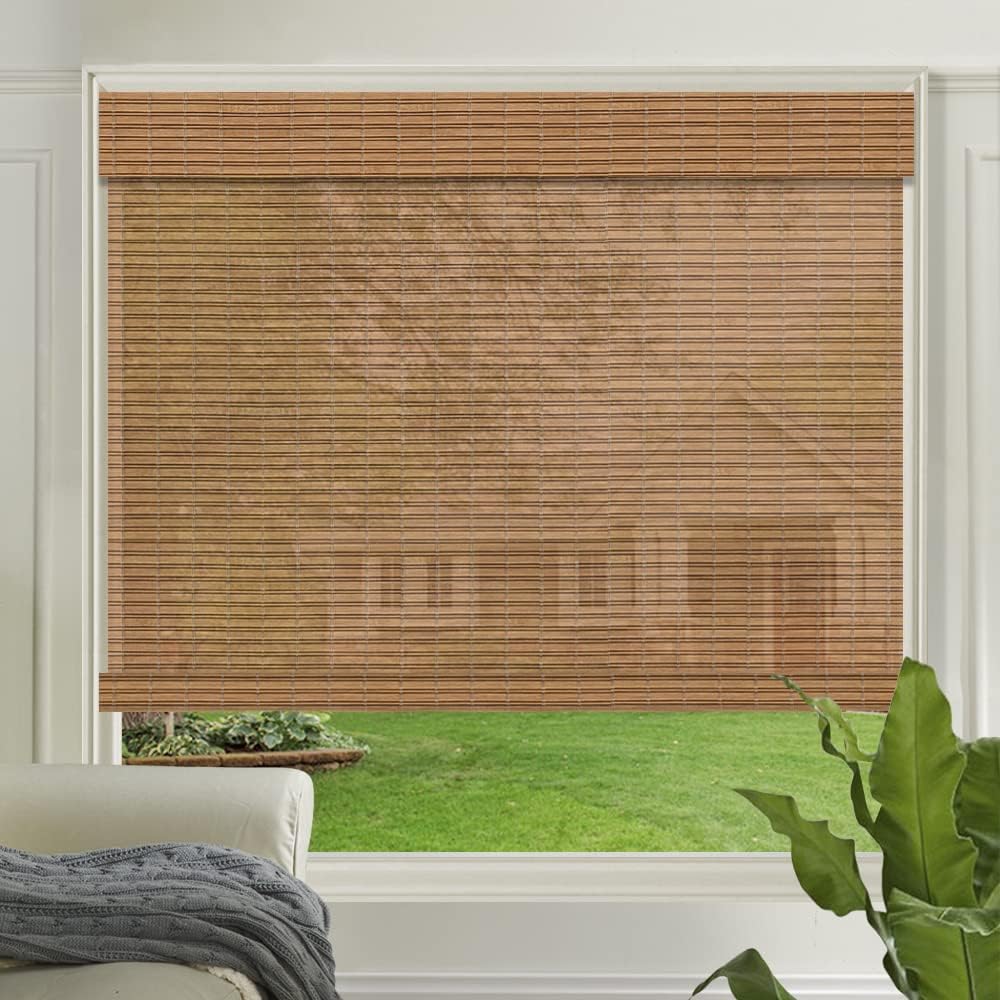 LETAU Cordless Wood Window Roller Shades, Bamboo Light Filtering Window Blinds for Indoor Home, Office, Kitchen, Pattern 5