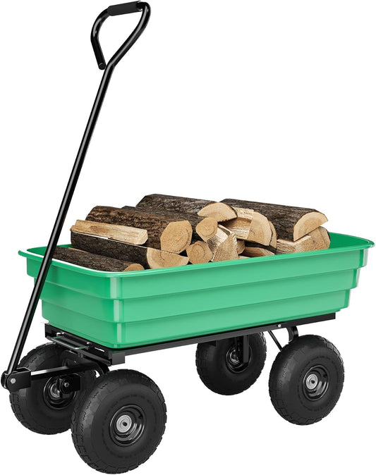 Garden Dump Cart, 6 Cu.Ft. 1200Lbs Garden Cart, Heavy-Duty 4 Wheel Wheelbarrow Yard Cart with