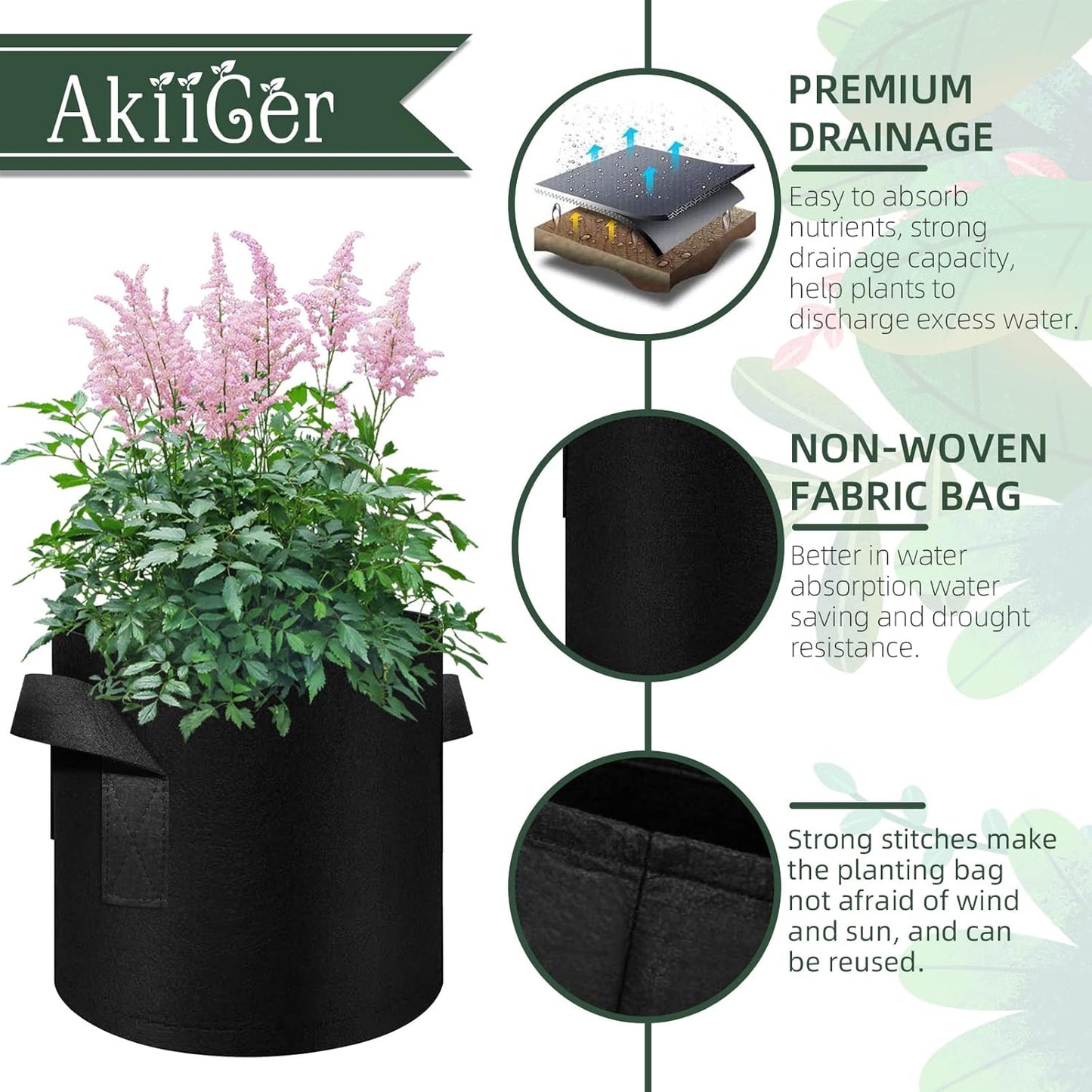150-Pack 7 Gallon Grow Bags Bulk, Heavy Duty Thickened Nonwoven Fabric Pots with Handles, Felt Breathable Planter Bag, Garden Growing Bag for Vegetable Flower Plants Fruits, Black
