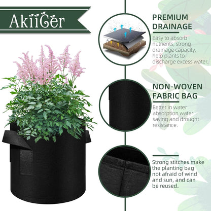 150-Pack 7 Gallon Grow Bags Bulk, Heavy Duty Thickened Nonwoven Fabric Pots with Handles, Felt Breathable Planter Bag, Garden Growing Bag for Vegetable Flower Plants Fruits, Black
