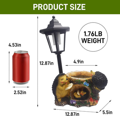 Outdoor Hedgehogs Statues Solar Sculptures with Solar Lights and Flowerpot Funny Garden Decor Animal Figurines Resin Outdoor Statues for Patio Yard Lawn Balcony Gifts