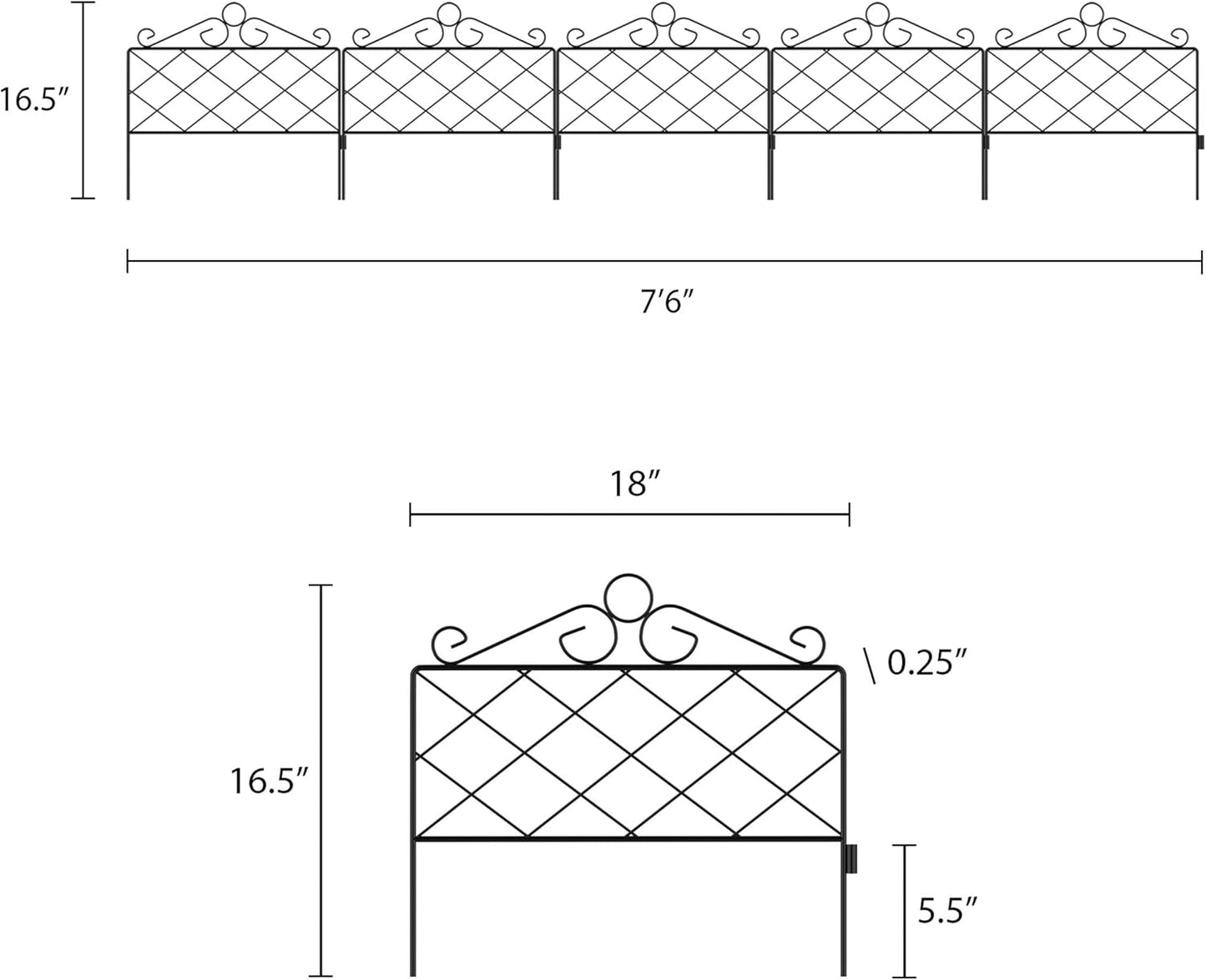 Metal Garden Fencing- Set of 5 Panels for Decorative Edging Flower Beds & Landscaping- Interlocking, Flexible, Azalea Design in Black by Pure Garden