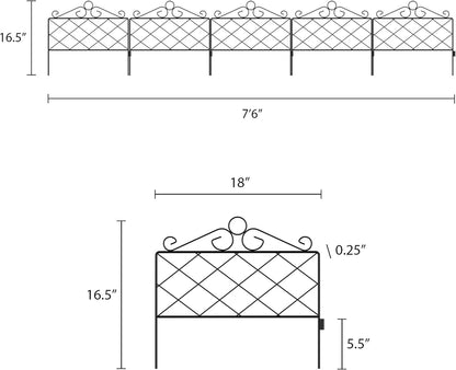 Metal Garden Fencing- Set of 5 Panels for Decorative Edging Flower Beds & Landscaping- Interlocking, Flexible, Azalea Design in Black by Pure Garden