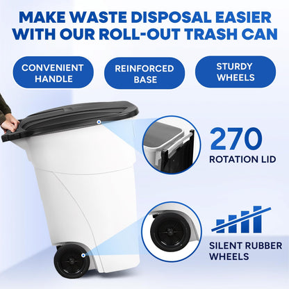 50 Gallon Trash Can, White Outdoor Garbage Can, Wheeled Outside Trash Bin Outdoor with Lid and Wheels Large Rolling Trash Can, Garbage Can with Wheels for Home, Office, Garage