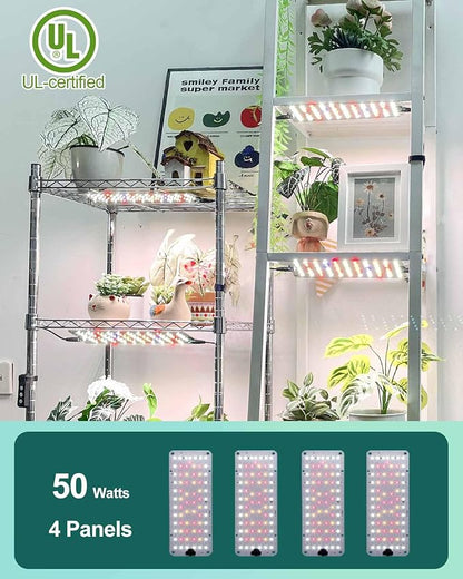 DOMMIA Grow Light, 50W Linkable Grow Lights for Indoor Plants Full Spectrum, Dimmable Plant Grow Lmap with 6/12/16H Timer, Under Shelf Grow Light for Seedling, Veg, Bloom