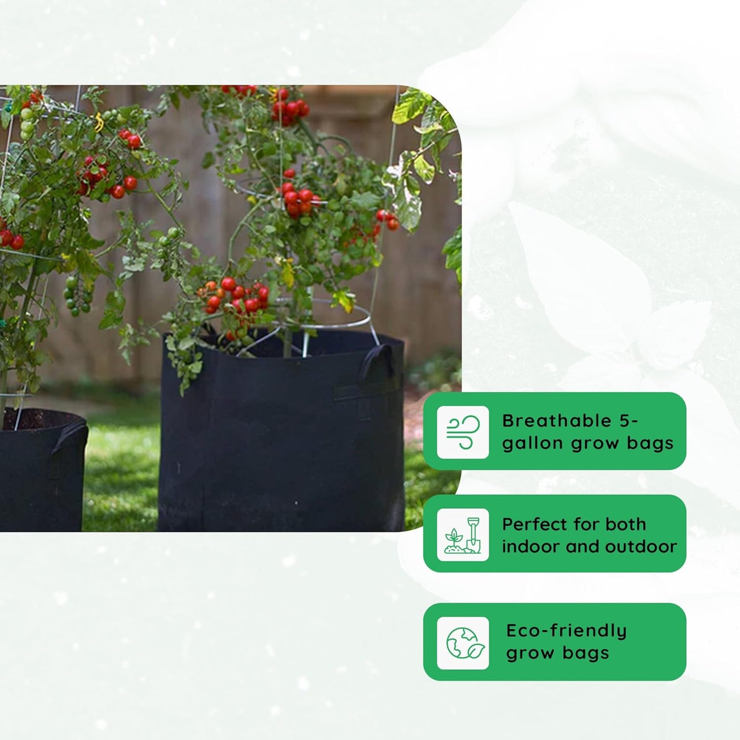 FCMP Outdoor 5-Gallon Modern Lightweight Non-Woven Insulating Fabric Breathable Grow Bags for Indoor or Outdoor Gardening, Black (5 Pack)