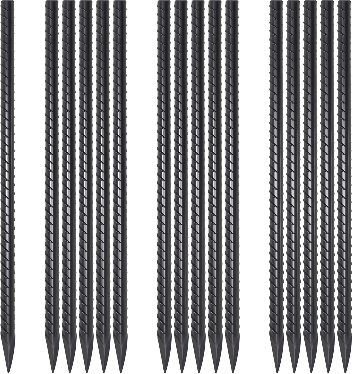 Straight Rebar Stakes 18 Inch 16 Pack Heavy Duty Steel Ground Stakes 1/2 Inch Diameter Landscape Timber Spikes with Chisel Point End for Plant Support, Concrete Form and Fence, Black