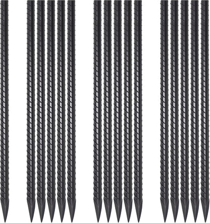 Straight Rebar Stakes 18 Inch 16 Pack Heavy Duty Steel Ground Stakes 1/2 Inch Diameter Landscape Timber Spikes with Chisel Point End for Plant Support, Concrete Form and Fence, Black