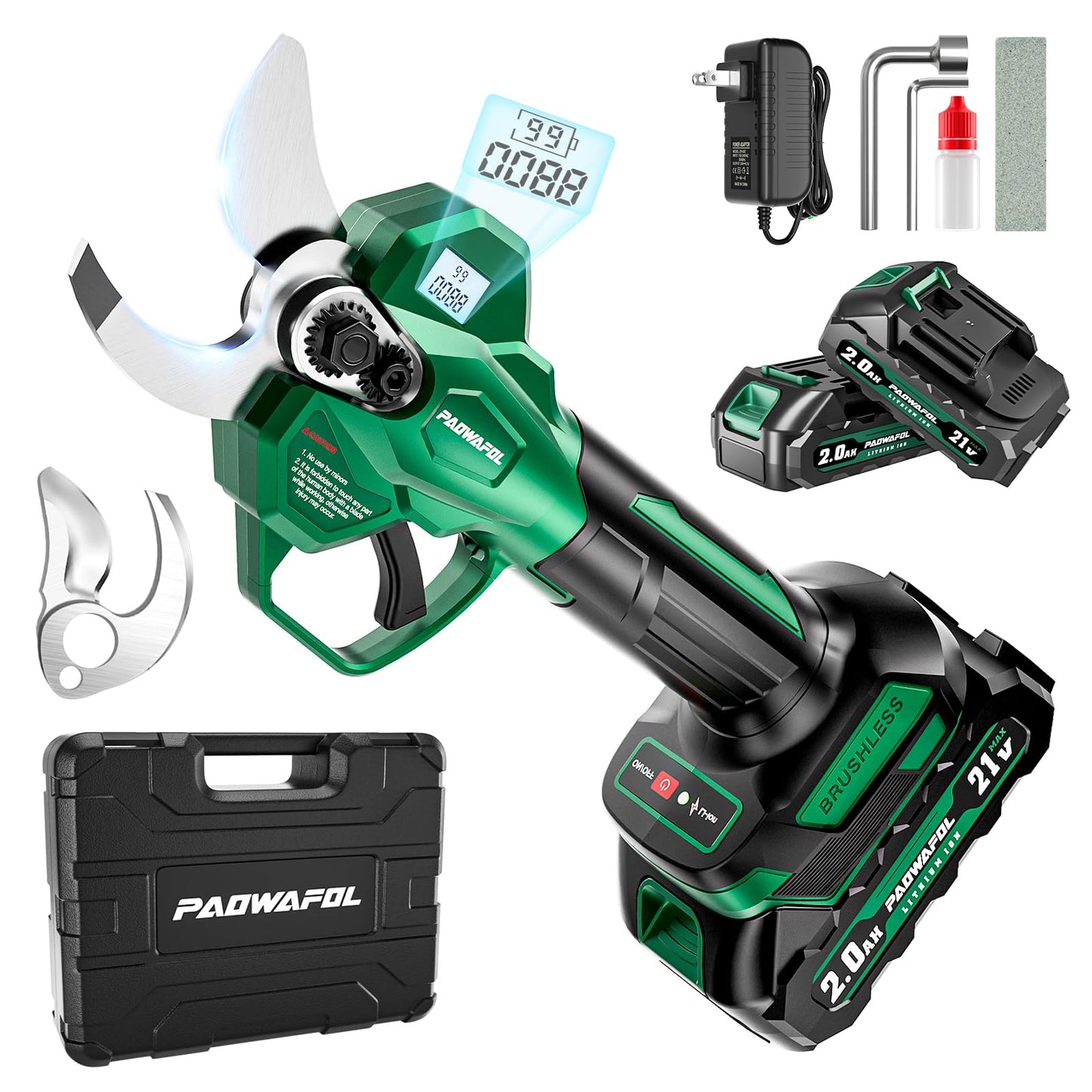 PAOWAFOL Electric Pruning Shears, 1.6" (41mm) Cordless Power Pruner with LCD Display, Brushless