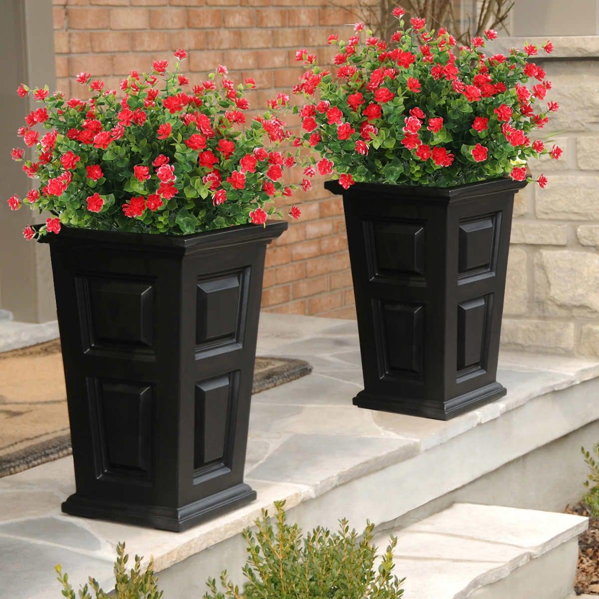 RECUTMS 12 Bundles Artificial Plants Artificial Eucalyptus Front Porch Decor Faux Spring Flowers, Fake Indoor Outdoor Greenery for Wedding Party Home Garden Fireplace Décor(Red)