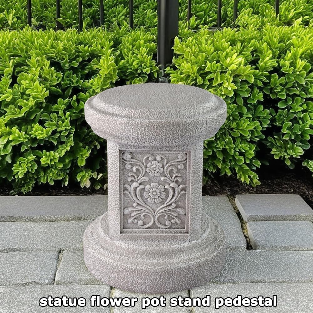 Classic Statuary Stand Outdoor Pedestal Sculpture Decor Plinth Base Riser, Garden or Home Resin Statuary Pedestal, 12.6" Tall, 7.1 Pounds, (Round)