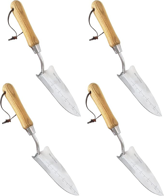 GARDEN GURU Eco Transplanter Trowel Shovel- 100% Recycled Stainless Steel - Rust Resistant - FSC Certified Wood Ergonomic Handle - Perfect Tool for Gardening Weeding Transplanting and Digging (4 Pack)