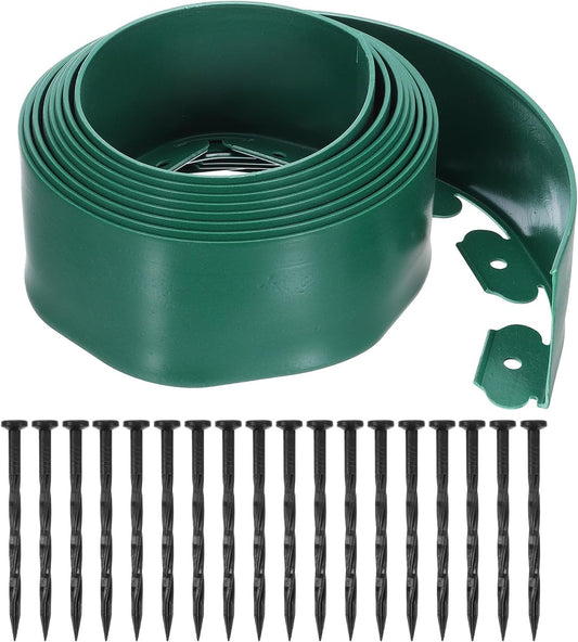 uxcell Landscape Edging, 1Pcs 20FT x 3.94" - No Dig Garden Edging Kit with 18 Stakes, Landscape Edging Border for Garden Lawn Flower Bed Yard Grass (Green)