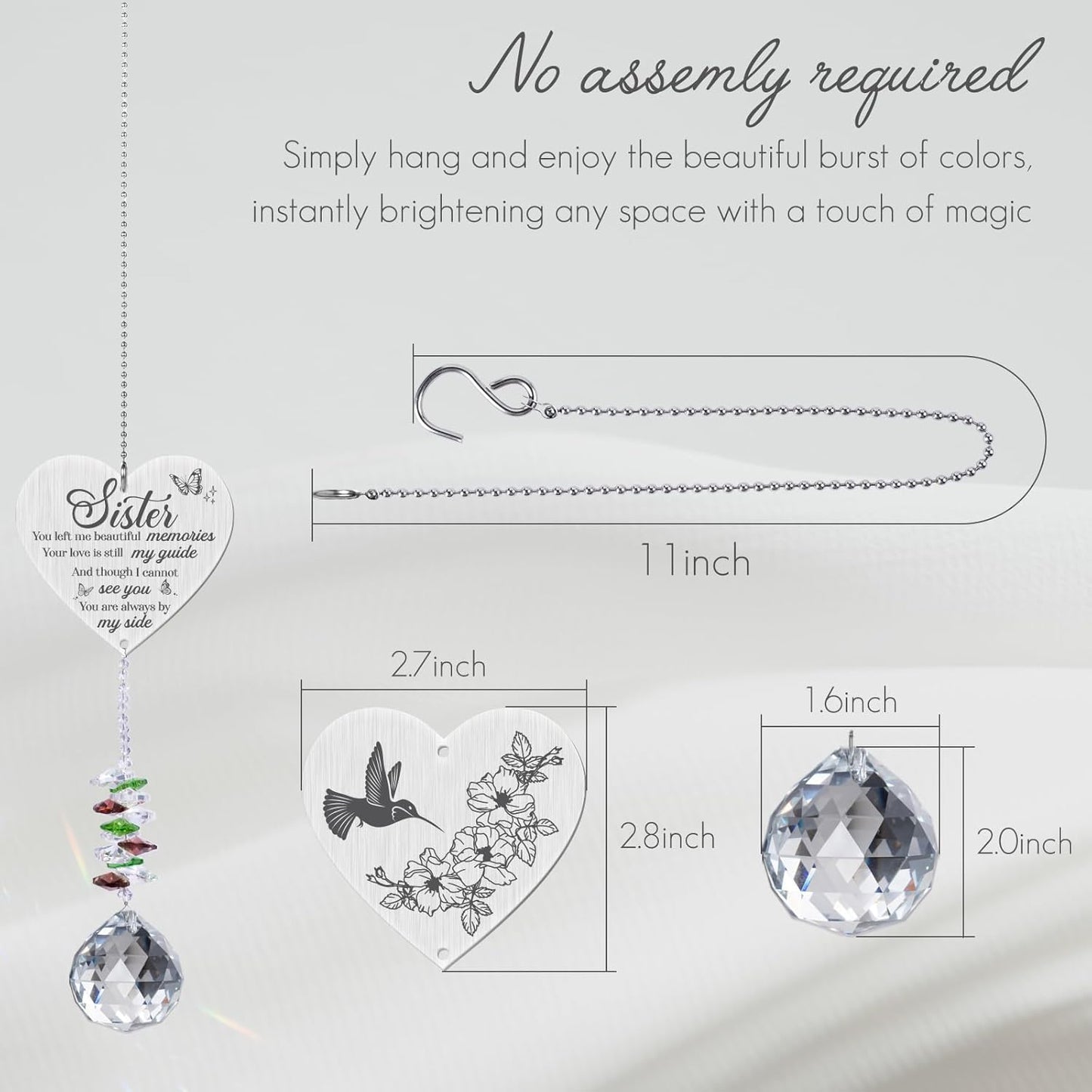Sister in Heaven Memorial Crystal Suncatcher Gifts,Loss of Sister Sympathy Gifts,Gifts for Loss of Sister,Hanging Crystals Ornament for Window Rainbow Maker Prisms Home Decor Gift