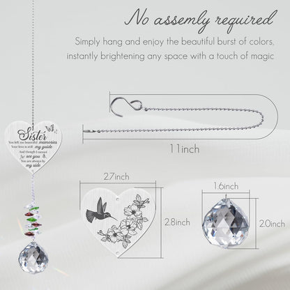 Sister in Heaven Memorial Crystal Suncatcher Gifts,Loss of Sister Sympathy Gifts,Gifts for Loss of Sister,Hanging Crystals Ornament for Window Rainbow Maker Prisms Home Decor Gift