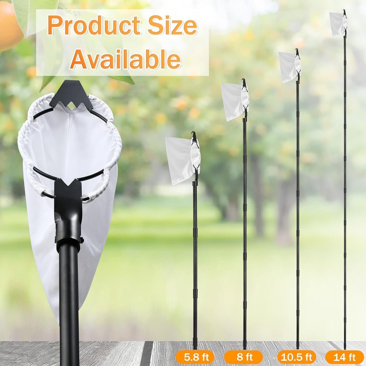 Fruit Picker with Basket 26-167" Adjustable Long Handle Large Elastic Bag Fruit Picking Tools with Serrated Blades Equipment Tree Picker for Apples Mango Pear Orange Avocados