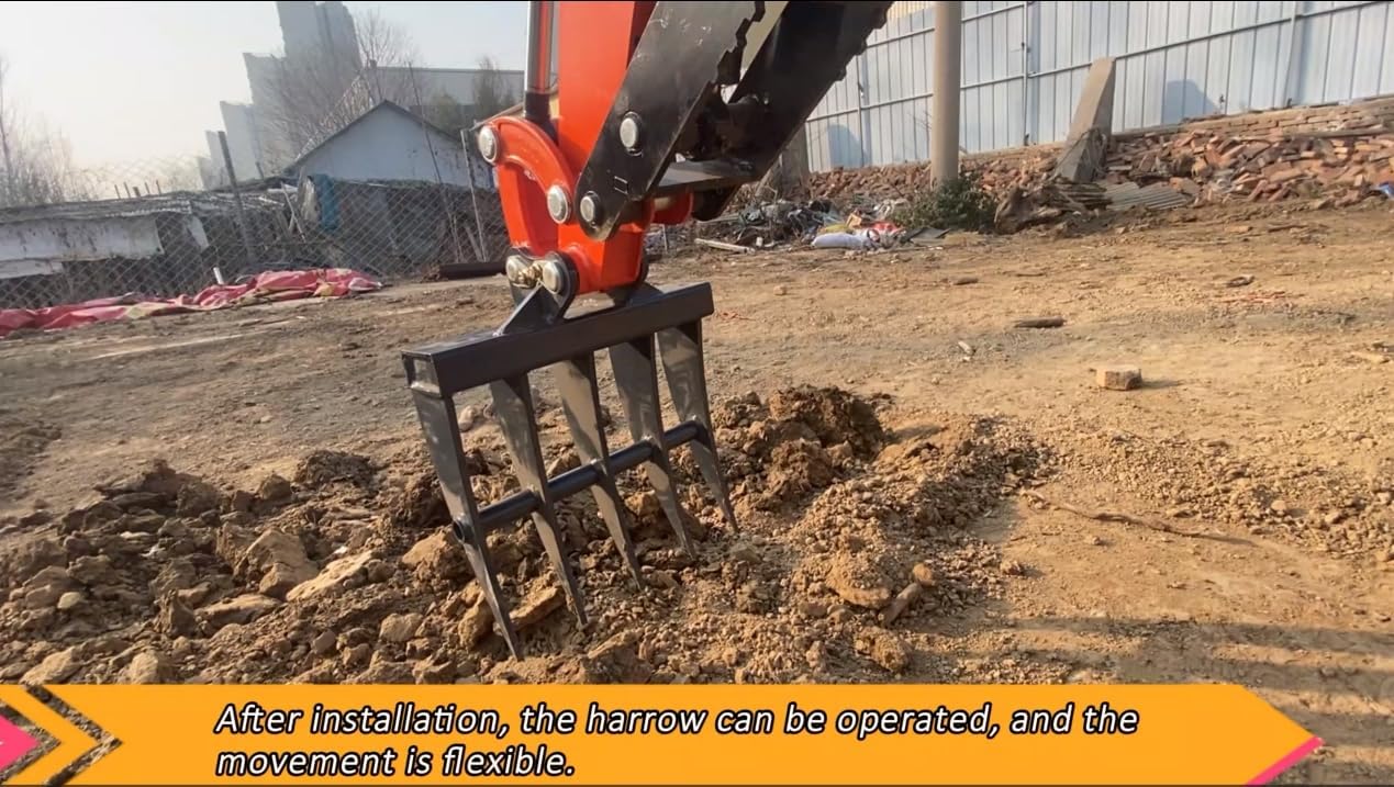 Mini Excavator Attachment Rake, Metal Material, Hole Diameter: 25MM/0.98in, Suitable for 1 - Ton Mini Excavators