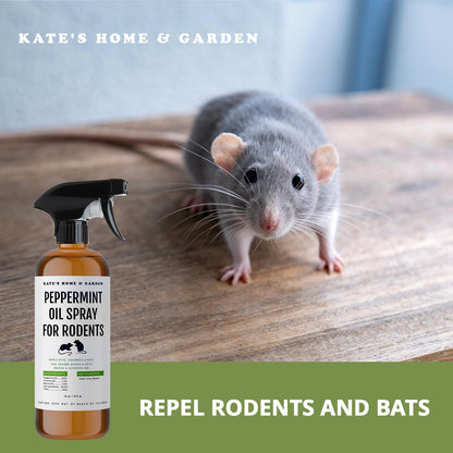 Kate Naturals Peppermint Oil Spray for Rodents, Squirrels, Mouse, Bat, Rat, Car Engines (16oz, Non-Toxic Rodent Repellent, Pet Safe)