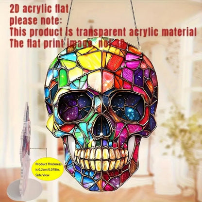 1pcs Stained Glass Window Hanging，Skull Suncatchers，The Day of Dead Ornament，Acrylic Window Sun Catcher Decor，Garden Home Wall Art Suncatcher， Friends Women Men 7.8inch