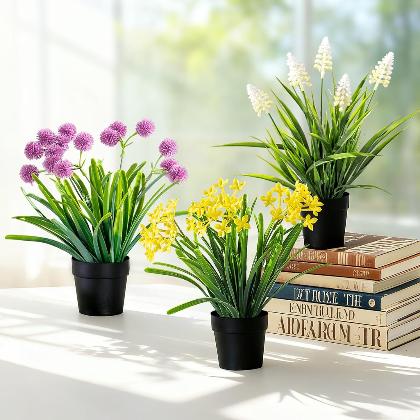 3 Pack Fake Small Plant Artificial Potted Flowers for Home Decor Fake Flower Plant Greenery Mini Faux Plant for Indoor Bedroom Living Room Office Shelf Bathroom Farmhouse Decor (Type 10)