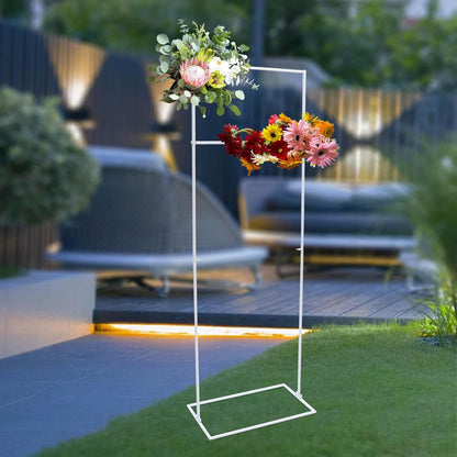 DYNAMI White Square Wedding Backdrop Stand, Steel Rectangular Balloon Arch Stand w/Base,for Wedding Birthday Party Ceremonies Graduation Valentine's Day Decor,20.9" W*61" H (H-Shape)