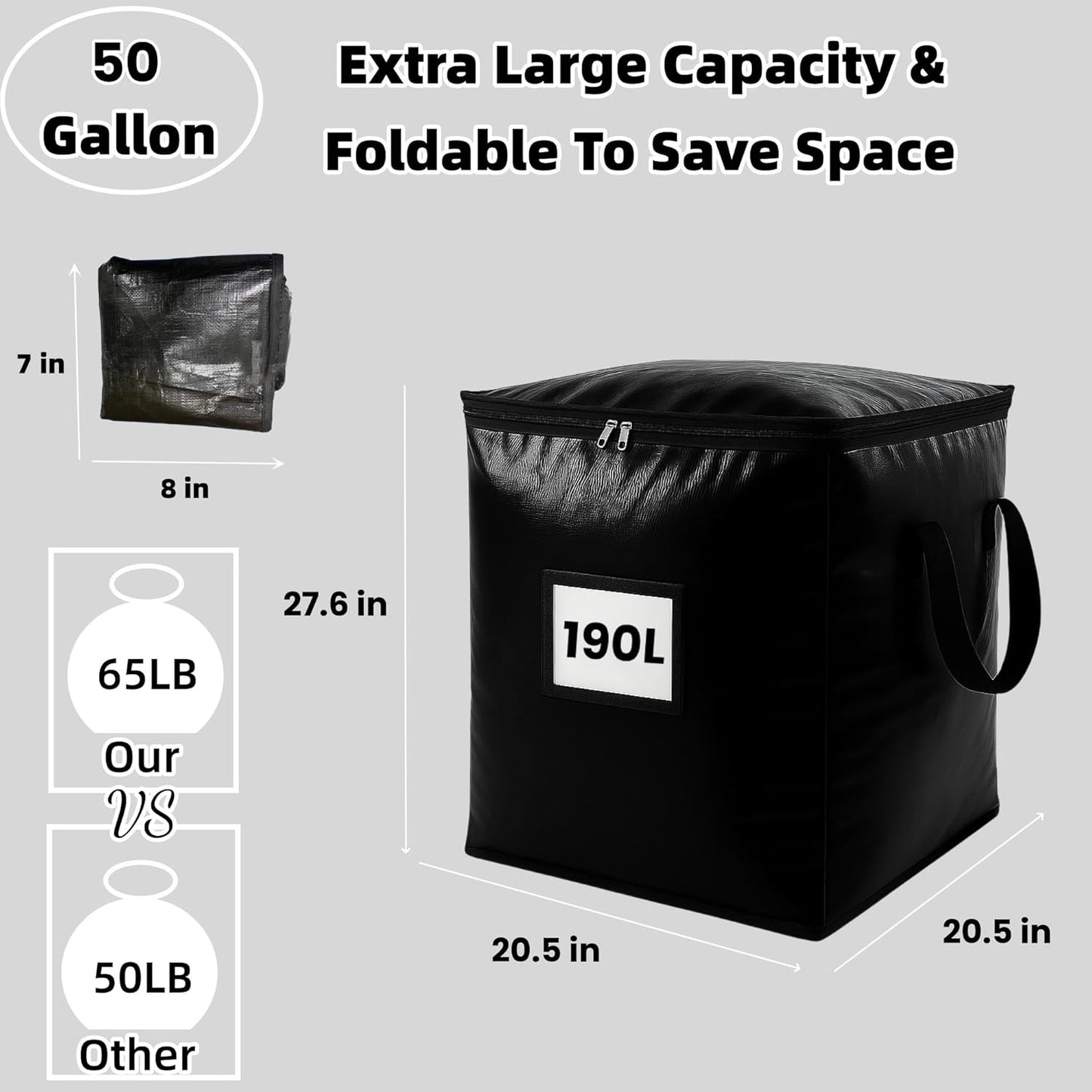 3 Pack 190L Storage Bags for Clothes, Moving Bags Heavy Duty Extra Large with Reinforced Handle, Storage Containers for Organizing Bedding, Blanket, Sheets, Pillows, Toys, Christmas Decorations