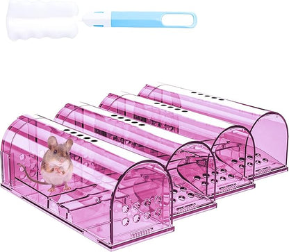 4 Pcs Humane Mouse Traps Indoor for Home, Live Mouse Trap, Reusable Mice Trap Catcher for House & Outdoors