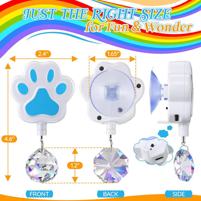 Electric Rotation Crystal Suncatcher, Rechargeable Prism Suncatcher for Pets Fun Home Window Decor, Gifts for Christmas & Birthdays with Two Crystals & Type C Cable