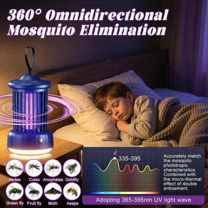 Bug Zappers, Portable USB Rechargeable with 360° Smart Zapping, Camping Lamp, Quiet Operation, Safe for Baby and Pregnant, Ideal for Garden, Home, Campsite