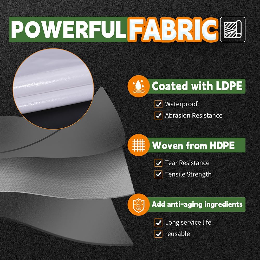 RAINDEWAY 12 Mil Heavy Duty White Tarp 7x20 Feet, UV Resistant, Waterproof, Weatherproof Poly Tarp with Metal Grommets and Reinforced Edges