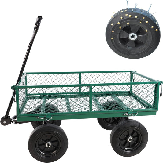 Heavy-Duty Solid Tire Garden Dump Cart - 4.86 cu. ft. Yard Wagon Cart with 600 LBS Capacity &