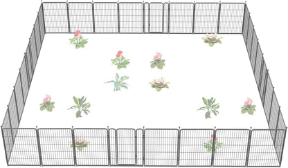 FXW Garden Fence Outdoor for The Yard – 40in(H) x 72.9ft(L) Heavy Duty Metal Animal Barrier for Dog and Rabbit, Decorative Dog Fence, 32 Panels, Silver
