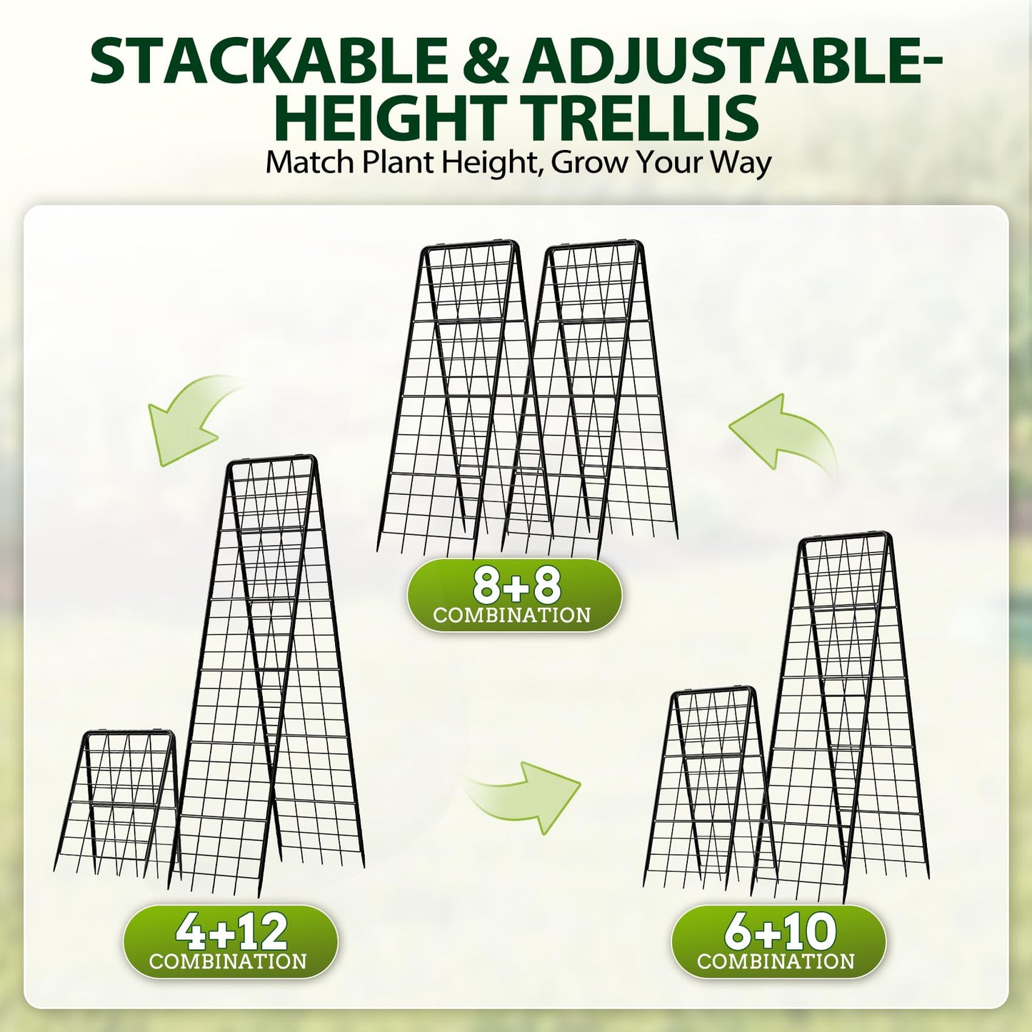 Heavy Duty 2 Pack 50"x17" Adjustable A-Frame Trellis for Climbing Plants Outdoor, Metal Rust-Proof