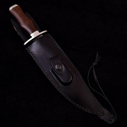 Survival Hunting Knife with Sheath, Handmade 15-inch Full Tang D2 Fixed Blade Tactical Bowie Knife for Camping, Outdoor, Bushcraft, Father's Day Gifts with Solid Engineered Wood Handle (Brown)
