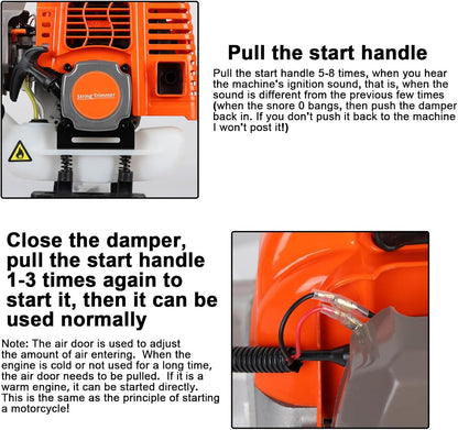 Gas Weed Eater 6 in 1 Hedge Trimmer Grass Trimmer, 52cc 2 Cycle Weed Wacker with Anti-Slip Handle Brush Cutter Garden Tools Edger Lawn Tool Orange