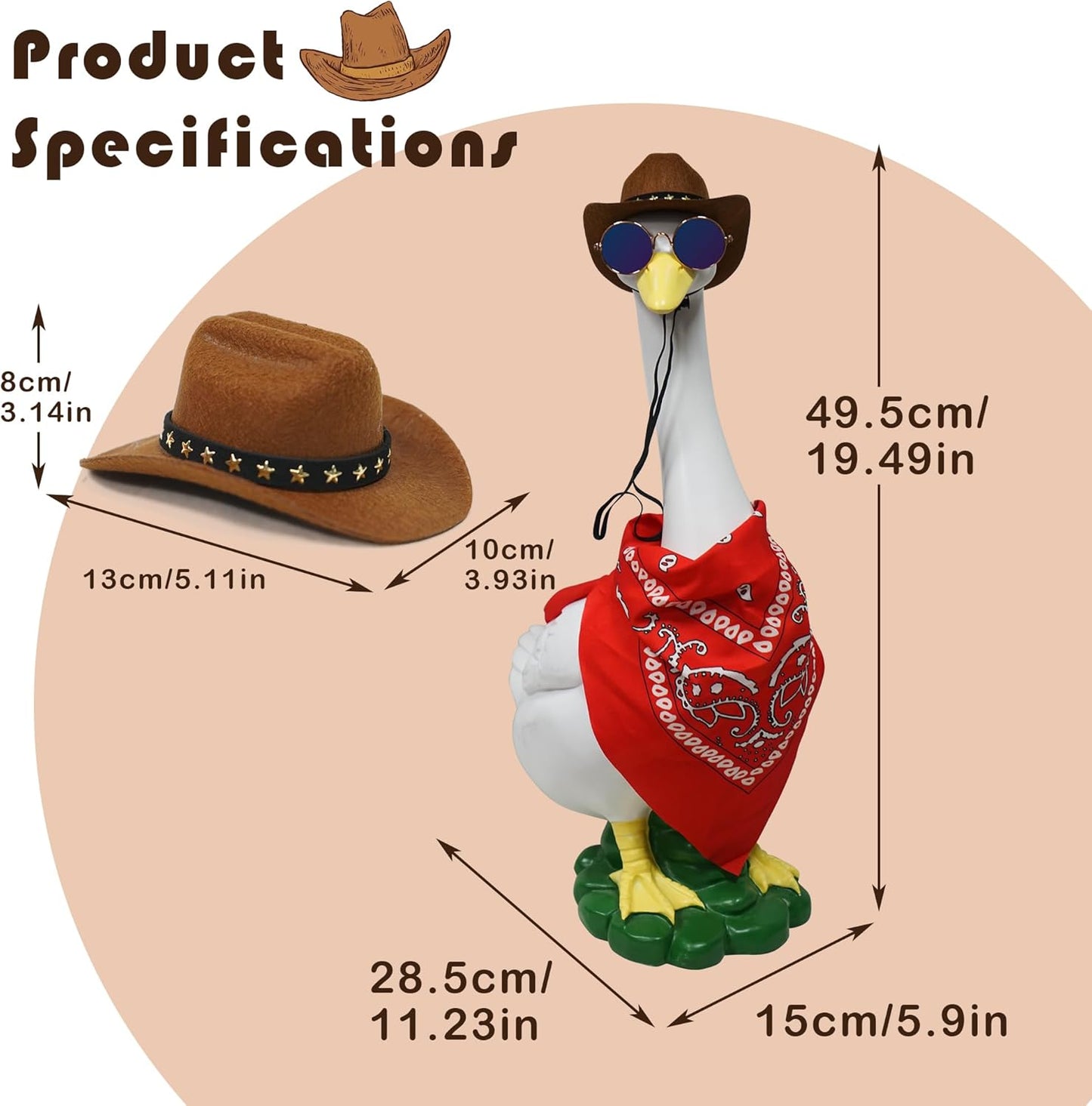 Porch Goose Statues with Outfits, 20 "Large Goose Porch Figurine Decor, Funny Porch Goose Decoration Set, Goose Outfit with Cowboy Hat and Glasses Red Scarf,for Outdoor Garden Yard Housewarming Gifts