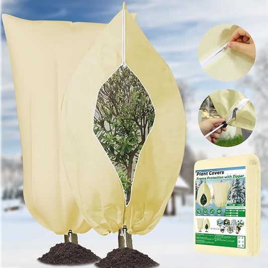 Plant Covers Freeze Protection, 72" X 85" Frost Cloths for Outdoor Plants, 2 Packs Frost Blankets for Outdoor Plants, Frost Cover with Zipper Drawstring | Plant Covers for Winter