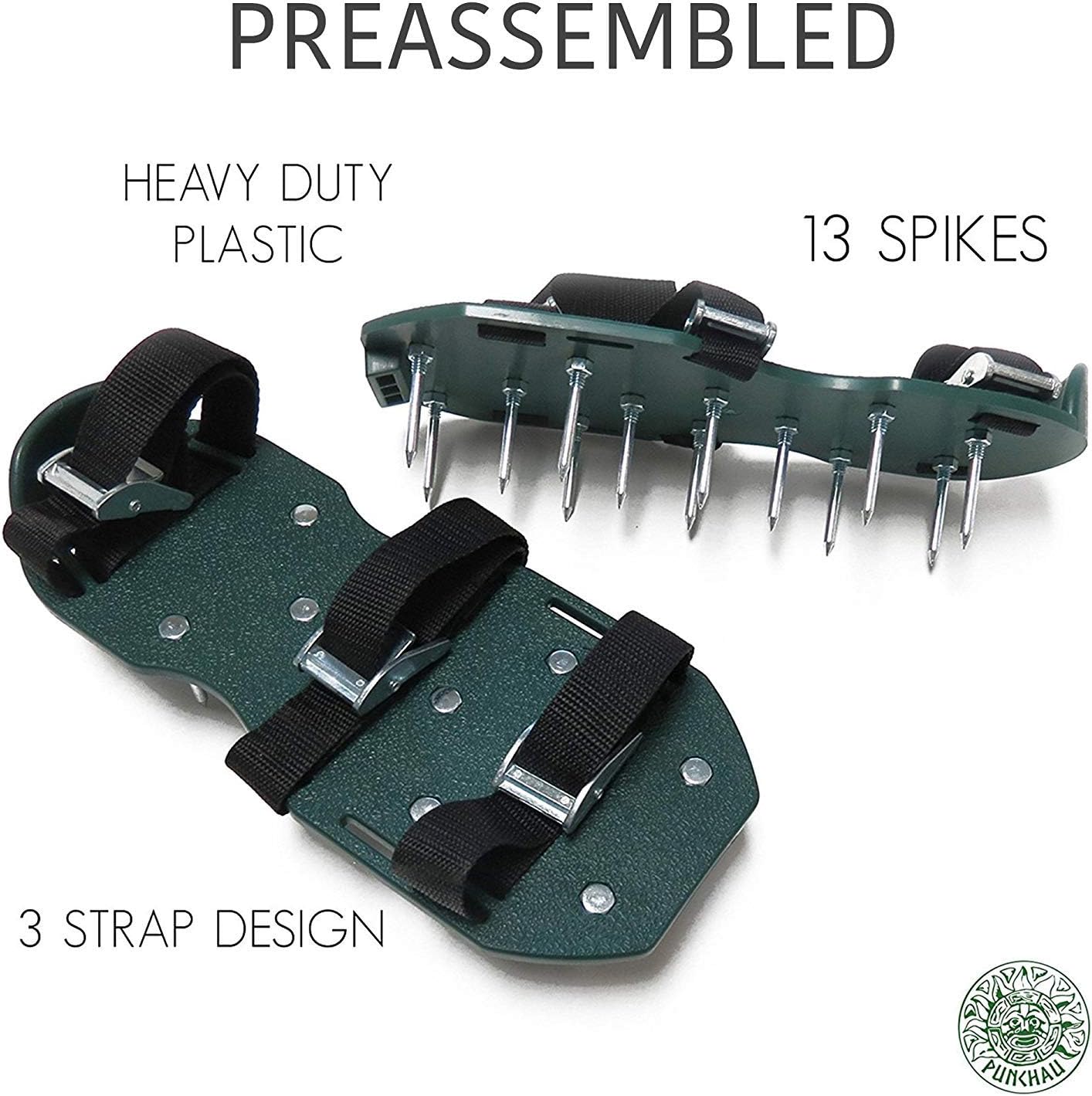 Lawn Aerator Shoes w/Metal Buckles and 3 Straps - Heavy Duty Spiked Sandals for Aerating Your Lawn or Yard