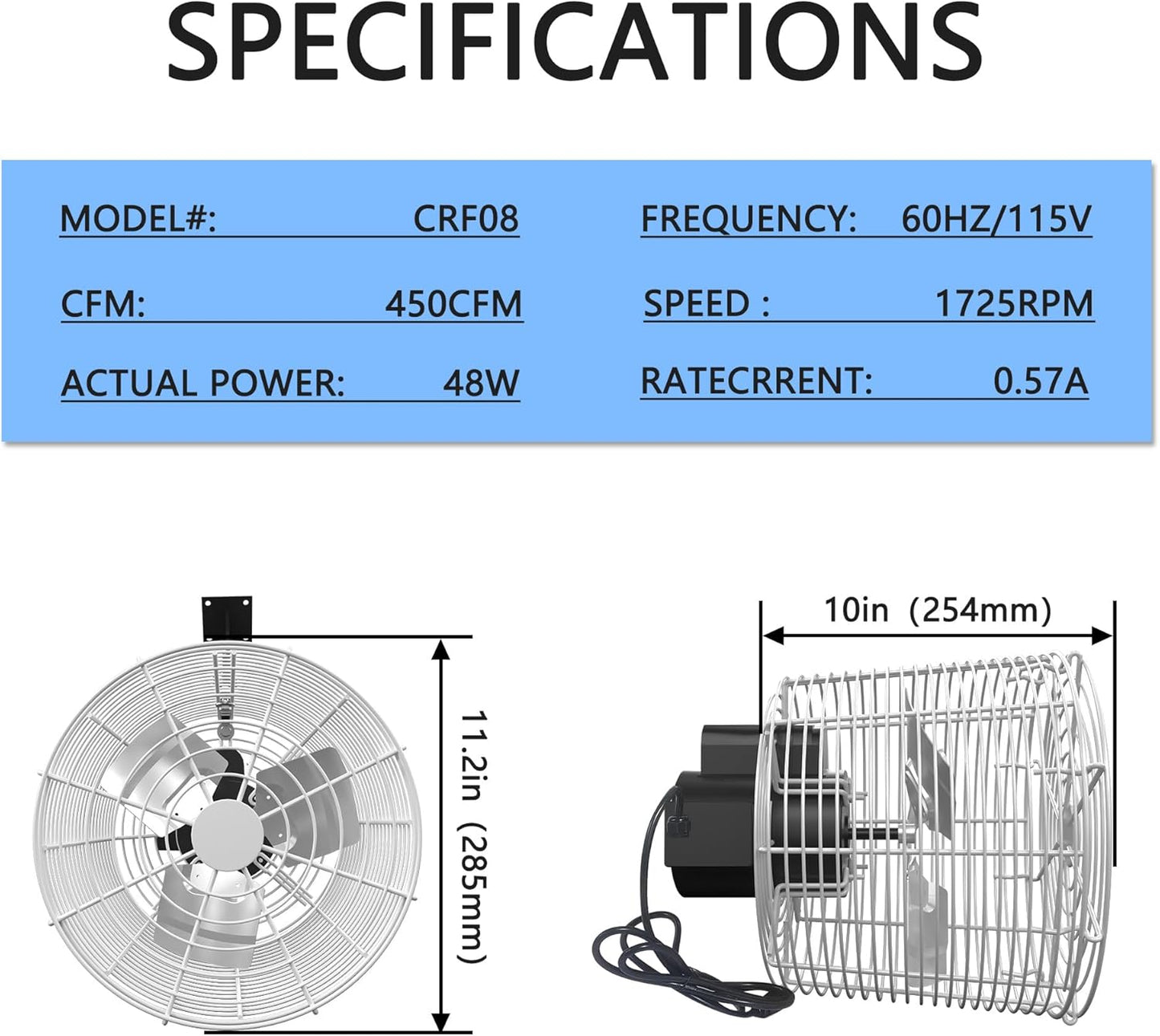 Air Circulation Fan 1/80HP 450CFM Greenhouse Ceiling Wall Mount High-efficiency Air Circulation Fan for Greenhouse, Patio, Garage
