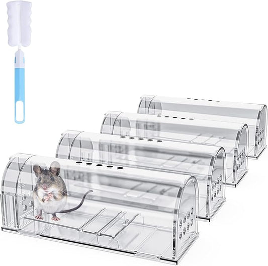 4 Pcs Humane Mouse Traps Indoor for Home, Live Mouse Trap, Reusable Mice Trap Catcher for House & Outdoors (4Pack)