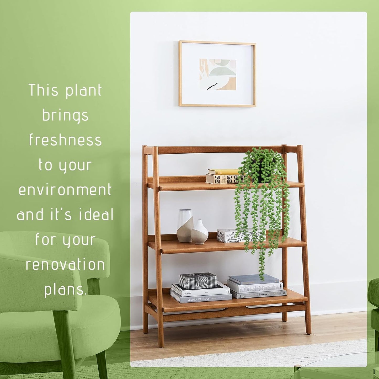 Fake Plants Indoor Artificial String of Pearls Plant in Black Pots, Long - Trail Realistic Green Faux Hanging Succulents Plants for Living Room, Kitchen, Balcony, Garden, Bedroom Decor