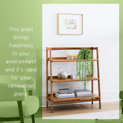 Fake Plants Indoor Artificial String of Pearls Plant in Black Pots, Long - Trail Realistic Green Faux Hanging Succulents Plants for Living Room, Kitchen, Balcony, Garden, Bedroom Decor