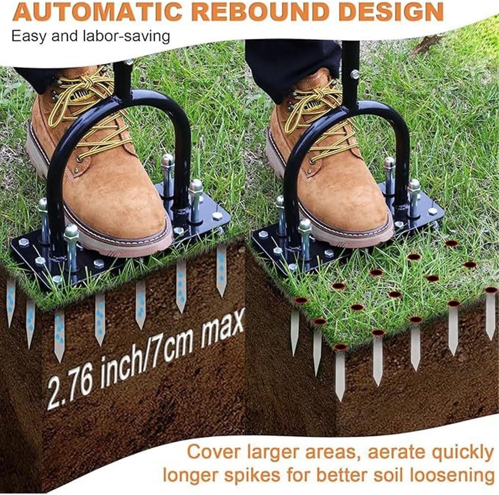 Lawn Aerator Tool, 2-in-1 Spike Manual Core Aerator Lawn Tool with 15 Iron Spikes, Gardening Hand Tools, Grass Plugger Yard Aerators for Garden Yard Lawns Soil Care, Revives Lawns Health(SpringLoaded)