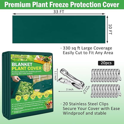 10×33 ft Plant Covers Freeze Protection- 1.4 oz/yd² Frost Cloths Blankets for Outdoor Plants, Reusable Floating Row Cover Plant Freeze Protection for Winter Garden Vegetables Raised Bed, Green