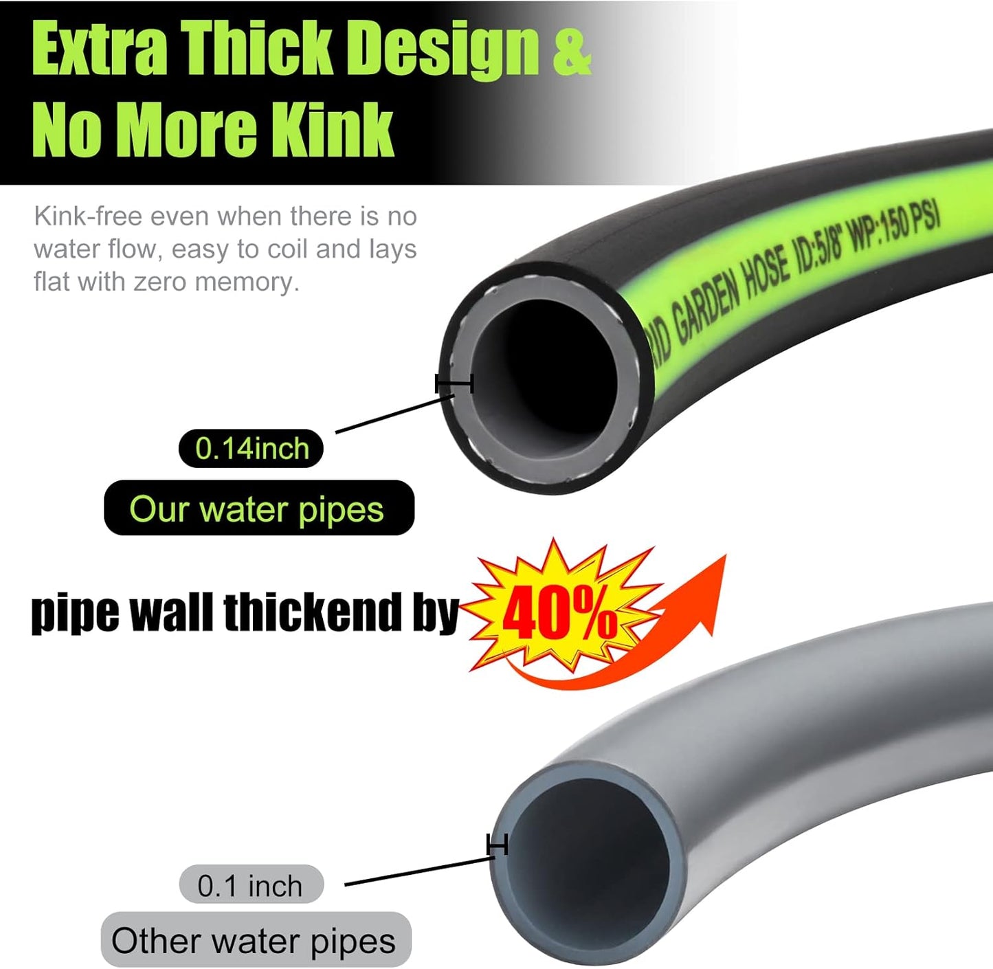 SYEENIFY Kink Free Garden Hose 100ft 5/8", Heavy Duty Hybrid Water Hose, Ultra Durable Flexible Rubber Hose with Sprayer Nozzle,Leakproof Yard Outdoor Hose with Brass Solid Connector