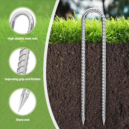 Ground-Stakes-Heavy-Duty-12-Inch, J Hook Rebar Stakes Galvanized Anti-Rust 16pcs Metal Stakes for Ground Heavy Duty Ground Anchors for Garden Dog Fence Chicken Coop Deer Fence