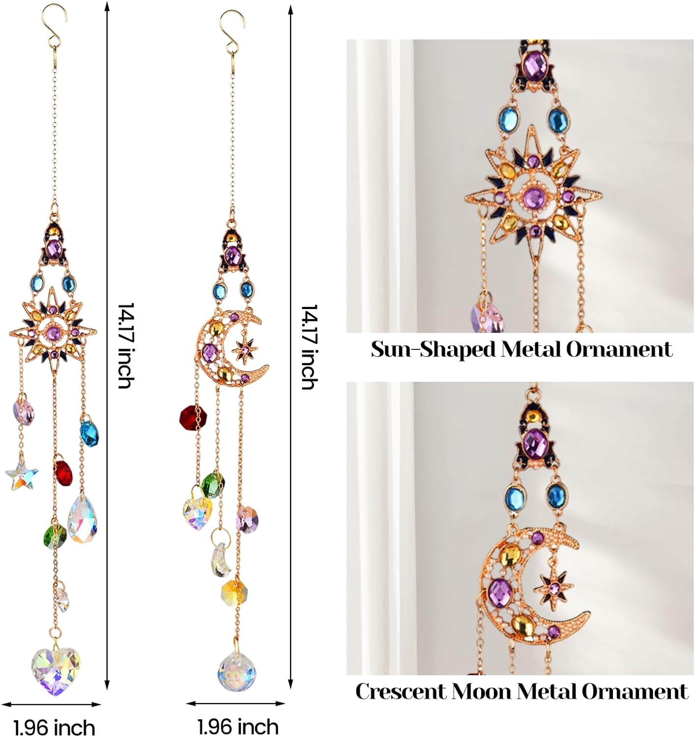 2 Pcs Crystal Hanging Ornaments, Sun & Moon Crystal Suncatcher, Hanging Crystals for Decoration, Window Ornament, Home Decoration, Ideal Gift