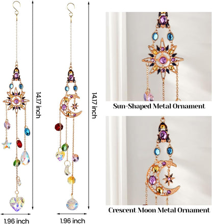 2 Pcs Crystal Hanging Ornaments, Sun & Moon Crystal Suncatcher, Hanging Crystals for Decoration, Window Ornament, Home Decoration, Ideal Gift